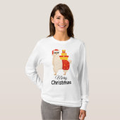 クール ディスコ サンタ ラマ 楽しい ミニマリスト クリスマス Tシャツ (正面フル)