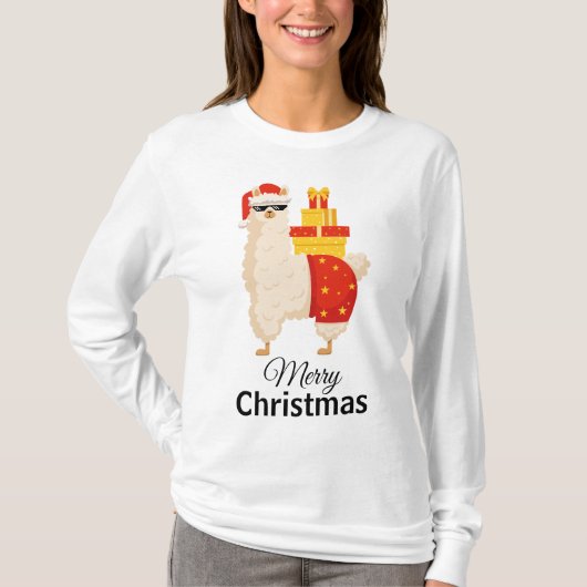 クール ディスコ サンタ ラマ 楽しい ミニマリスト クリスマス Tシャツ (正面)