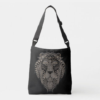 クール トリバル メタリック ライオン ヘッド ブラック クロスボディバッグ