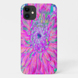 クール ピンク ブルー パープルの芸術的なダリアの花 iPhone 11 ケース