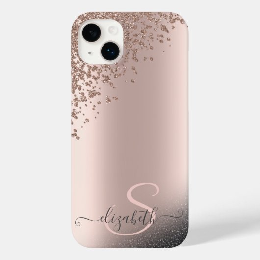 クール ブラック ギッター ダイヤモンド ローズゴールド モノグラム Case-Mate iPhoneケース (裏面)