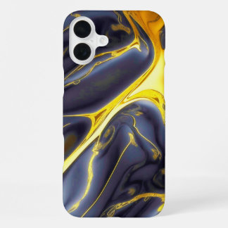 クール ブラック ゴールド 溶岩 大理石 流体 テクスチャ iPhone 16 PLUSケース