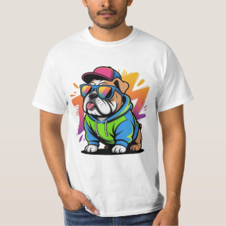 クール・ブルドッグ・ストリートウェア・レトロサングラス Tシャツ