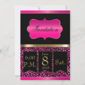 クール ホットピンク & ブラック レパード パーティー ご招待 招待状 (正面)