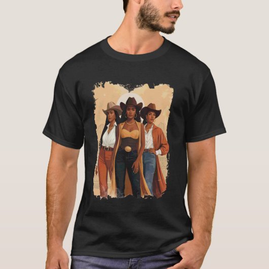 クール メラニン カウガール ウエスタンブーツ アフロ 西部劇 Tシャツ (正面)
