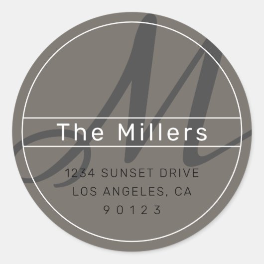 クール モダン アドレス ブラック グレー ホワイト ラウンドシール (正面)