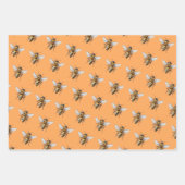 クール モダン ハニービー パターン イエロー オレンジ セージ ラッピングペーパーシート (正面3)