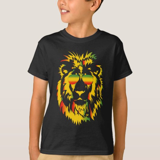 クール ラスタ ライオン ダーク キッズTシャツ Tシャツ (正面)