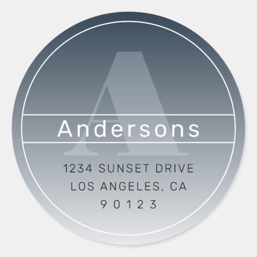 クール レトロ モダン アドレス ブルー グレー オンブレ ラウンドシール (正面)