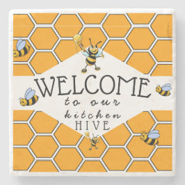 クール&可愛い私たちのキッチンビーハイブへようこそ ストーンコースター