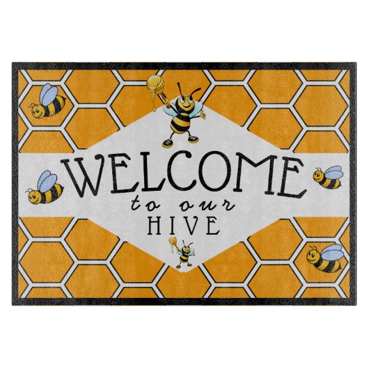 クール&可愛いBee Hiveへようこそ カッティングボード (正面)