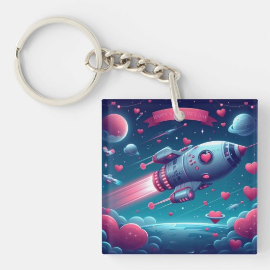 クール/未来の宇宙船バレンタインデー キーホルダー (正面)