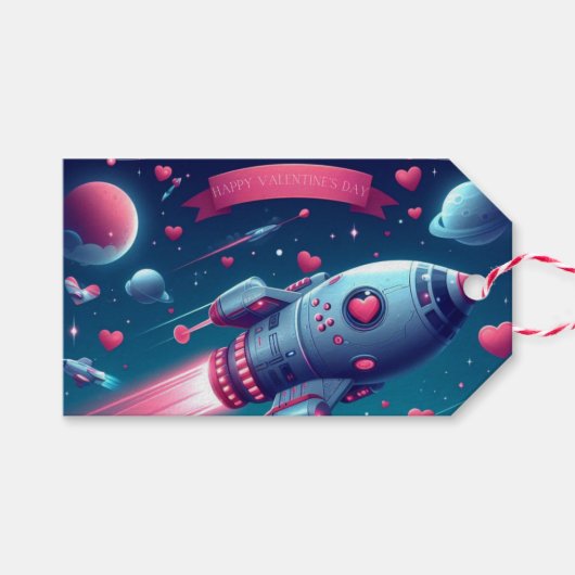 クール/未来の宇宙船バレンタインデー ギフトタグ (正面(横))