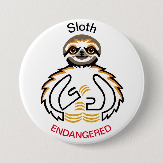 クール - SLOTH – 絶滅危惧動物グラフィック – 野生生物 缶バッジ (正面)