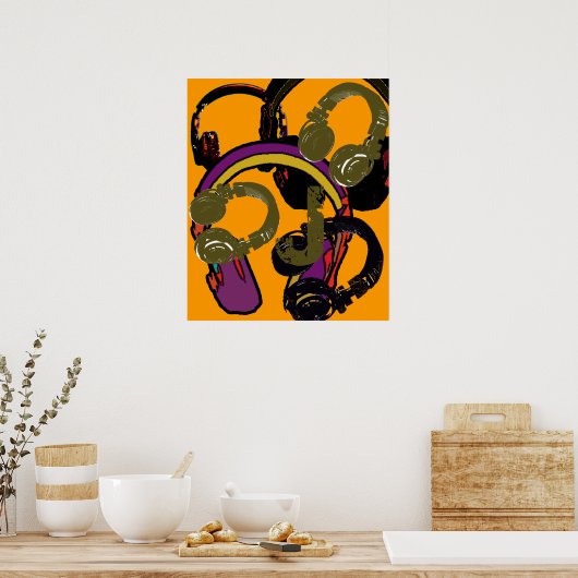 クールart deejayヘッドフォン ポスター (キッチン)