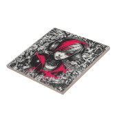 クールCyber 2K Urban Emo Girl with Headphones Art タイル (側面)