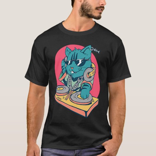 クールDJミュージックキャット Tシャツ (正面)