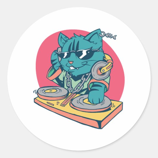 クールDJ Cat ラウンドシール (正面)
