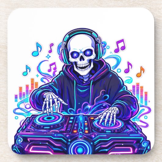 クールEDMミュージックスカルルグラス敷き コースター (正面)