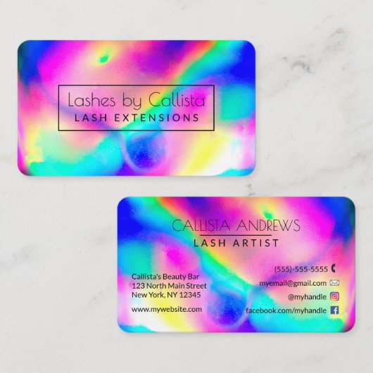 クールNeon Unicornホログラフィックラッシュアーティスト 名刺 (正面/裏面)