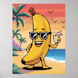 クールPixel Banana on Vacation ポスター