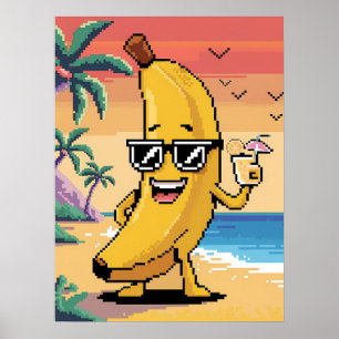 クールPixel Banana on Vacation ポスター