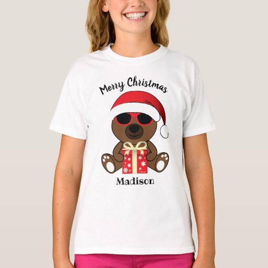クールSanta Bear赤クリスマスギフトのパーソナライズ Tシャツ (正面)