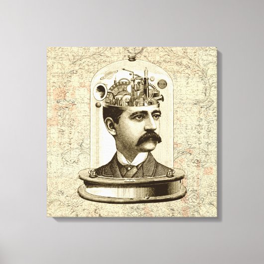 クールSteampunkヘッドアートの時計製造の脳を瓶に キャンバスプリント (正面)