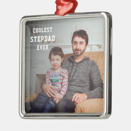 クールStepdad Ever写真パーソナライズされたパパ メタルオーナメント (左)