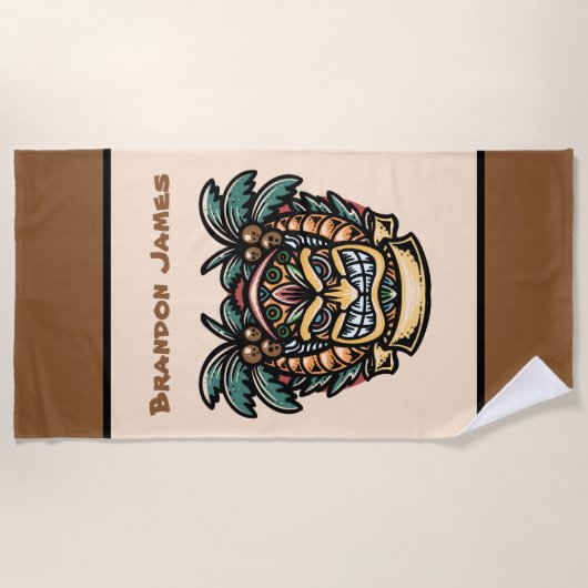 クールtiki head add name ビーチタオル (正面)