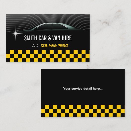 クールYellow市松模様に Car & Van Hire名刺 名刺 (正面/裏面)