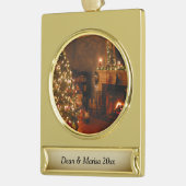 ク伝統的リスマスパーソナライズ日 ゴールドプレートバナーオーナメント (左)