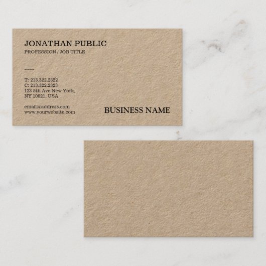 ク実在ラフト紙プロフェッショナルモダン エレガント 名刺 (正面/裏面)