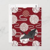 ク日本のレの赤い着物 ポストカード (正面/裏面)