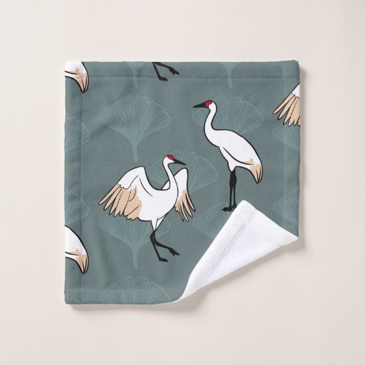 ク日本のレーンの鳥エレガントと銀杏葉の バスタオルセット (ウォッシュタオル)