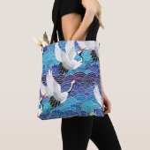 ク日本のレーン華美：鳥のパターン。 トートバッグ (クローズアップ)