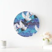 ク日本のレーン華美：鳥のパターン。 ラージ壁時計 (ホーム)