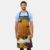 ク日本のレーン鳥カラフルイラストレーション エプロン (着用した状態)