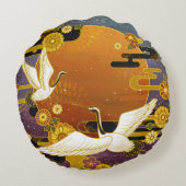 ク日本のレーン鳥カラフルイラストレーション ラウンドクッション (裏面)