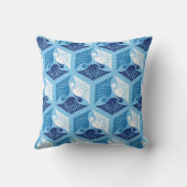 ク日本のレーン、海軍、ホワイト、ライトブルー クッション (裏面)