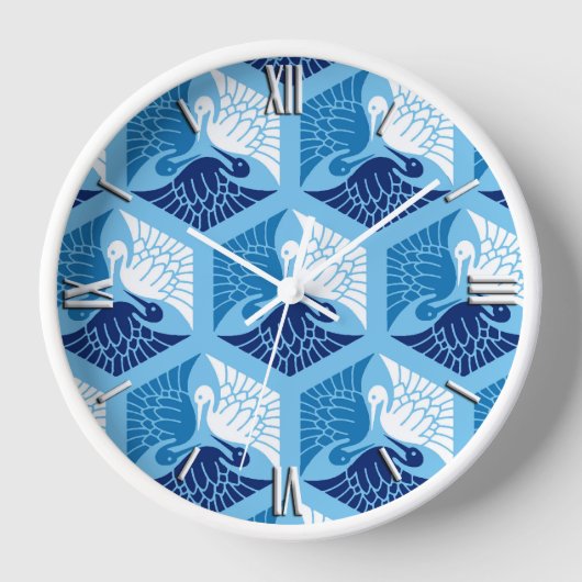 ク日本のレーン、海軍、ホワイト、ライトブルー 壁時計 (正面)