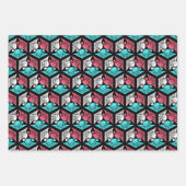 ク日本のレーン、赤/グレー、緑、黒/ピンク ラッピングペーパーシート (正面3)