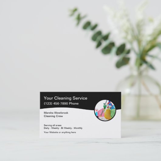 ク最高のリーニングサービス名刺 名刺 (スタンド正面)