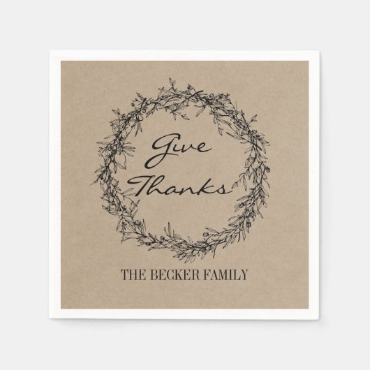 ク素朴ラフ与え感謝してい感謝祭ナプキンス スタンダードカクテルナプキン (正面)