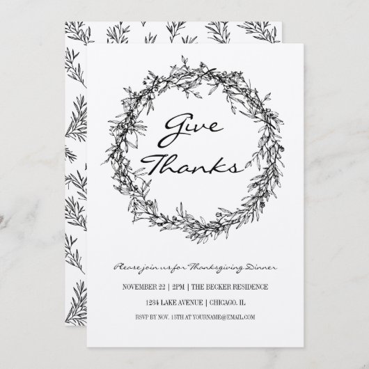 ク素朴ラフ与え感謝していThanksgivingディナーのカード 招待状 (正面/裏面)