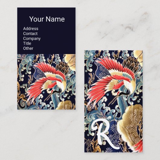 ク飛んでいるレーン、波、春の花フローラ赤青 名刺 (正面/裏面)