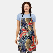 ク飛んでいるレーン,波,春の花日本のフローラ エプロン (着用した状態)