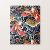 ク飛んでいるレーン,波,春の花日本のフローラ ジグソーパズル (縦)