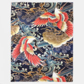 ク飛んでいるレーン,波,春の花日本のフローラ フリースブランケット (正面)