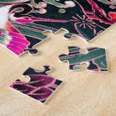 ク飛んでいるレーン、波、花ピンク日本のフローラ ジグソーパズル (側面)